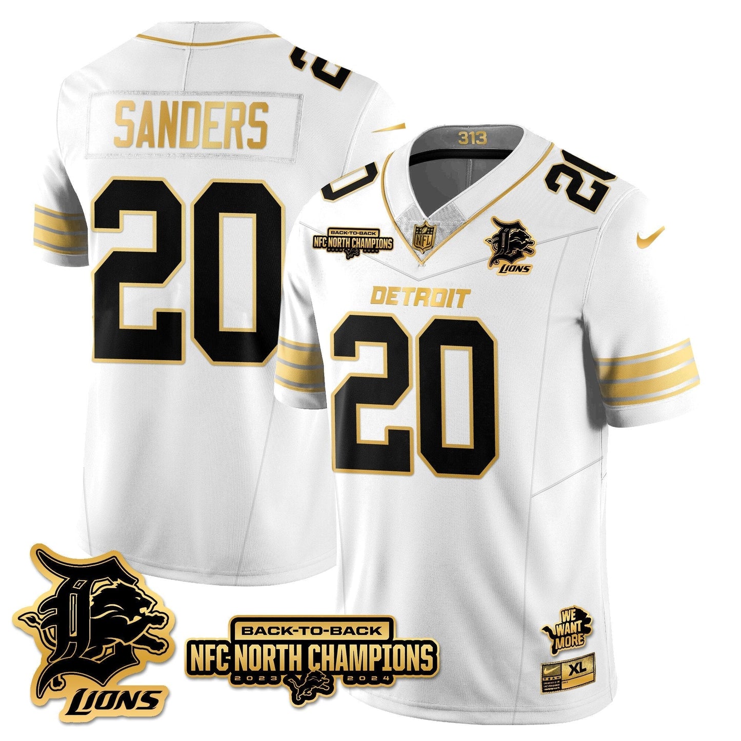 Custom Gender/Name DET 2024 NFC North Champions Gold Jersey N3 - All Stitched