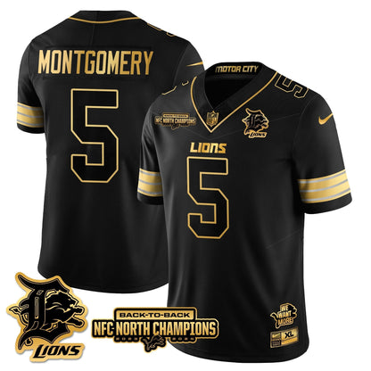 Custom Gender/Name DET 2024 NFC North Champions Gold Jersey N3 - All Stitched