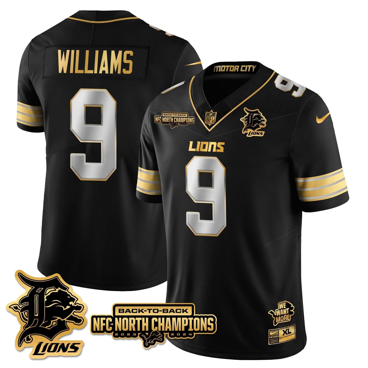 Custom Gender/Name DET 2024 NFC North Champions Gold Jersey N3 - All Stitched