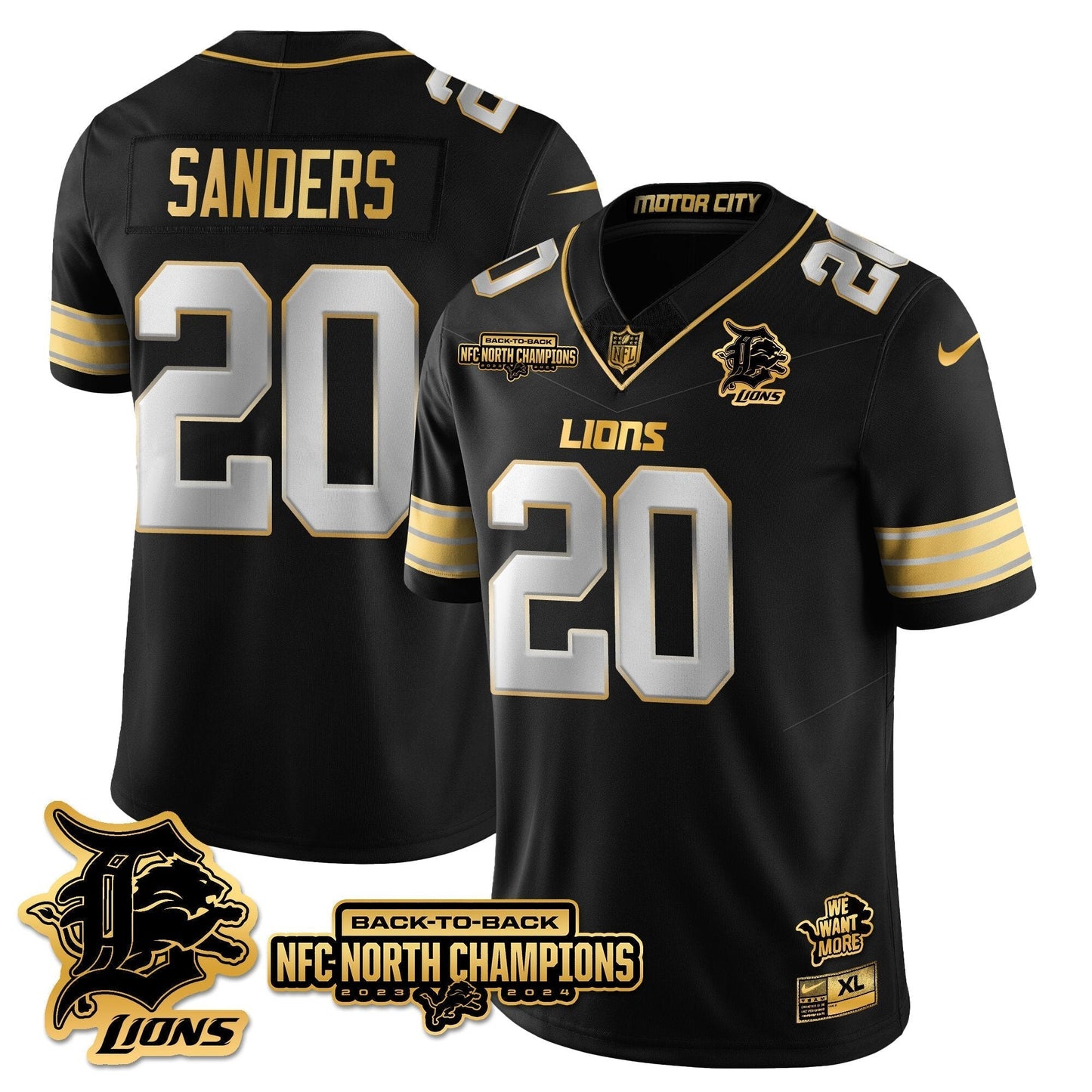 Custom Gender/Name DET 2024 NFC North Champions Gold Jersey N3 - All Stitched