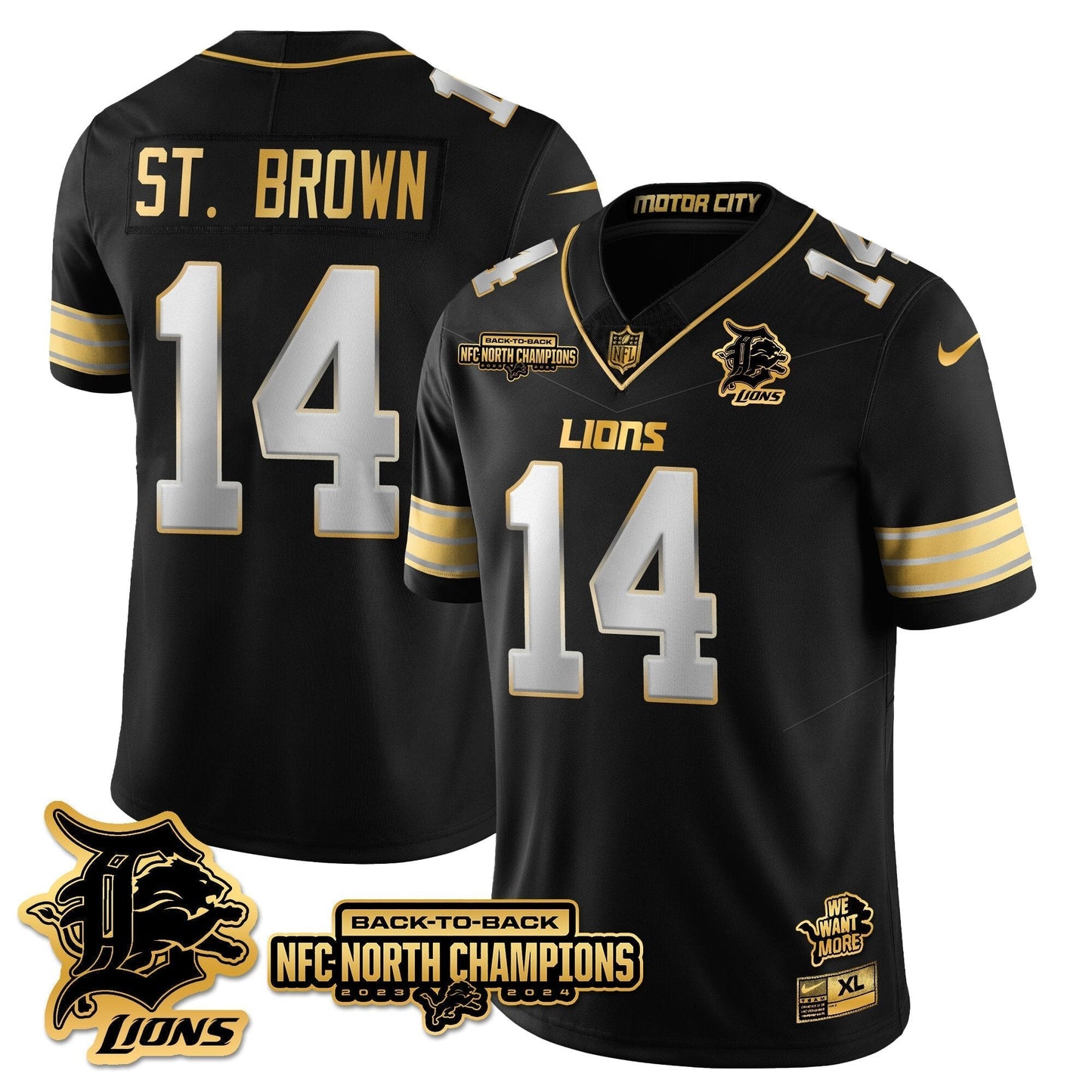 Custom Gender/Name DET 2024 NFC North Champions Gold Jersey N3 - All Stitched