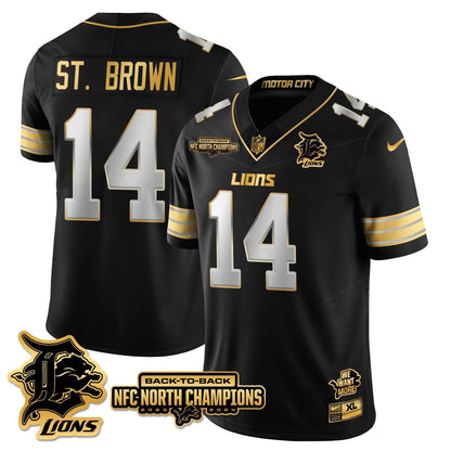 Custom Gender/Name DET 2024 NFC North Champions Gold Jersey N3 - All Stitched