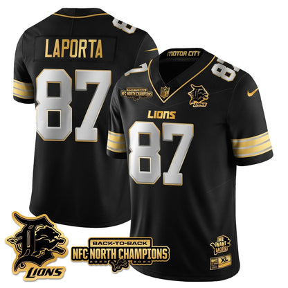 Custom Gender/Name DET 2024 NFC North Champions Gold Jersey N3 - All Stitched