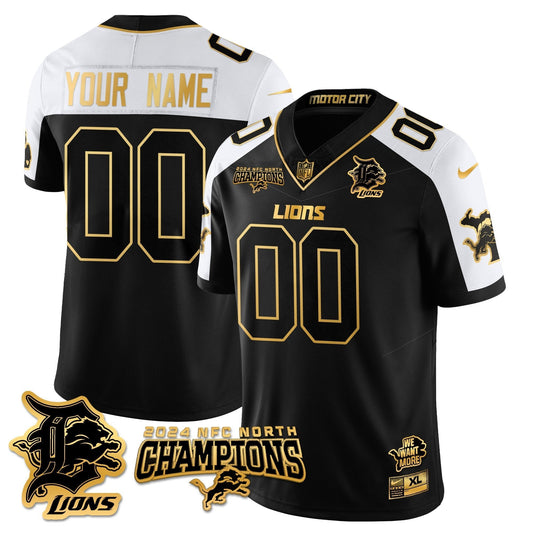 Custom Gender/Name DET 2024 NFC North Champions Gold Jersey N1 - All Stitched