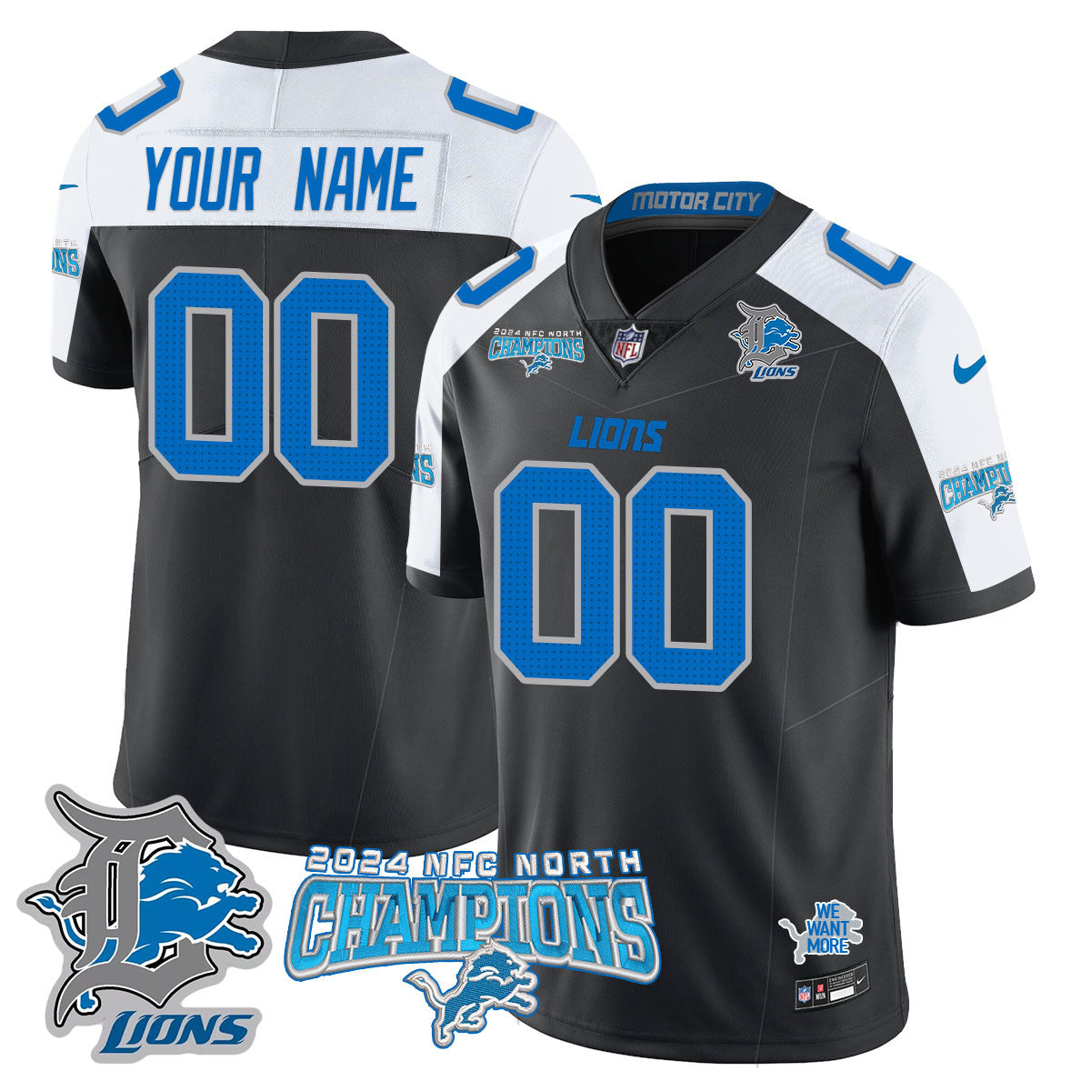 Custom Gender/Name DET 2024 NFC North Champions Gold Jersey N1 - All Stitched