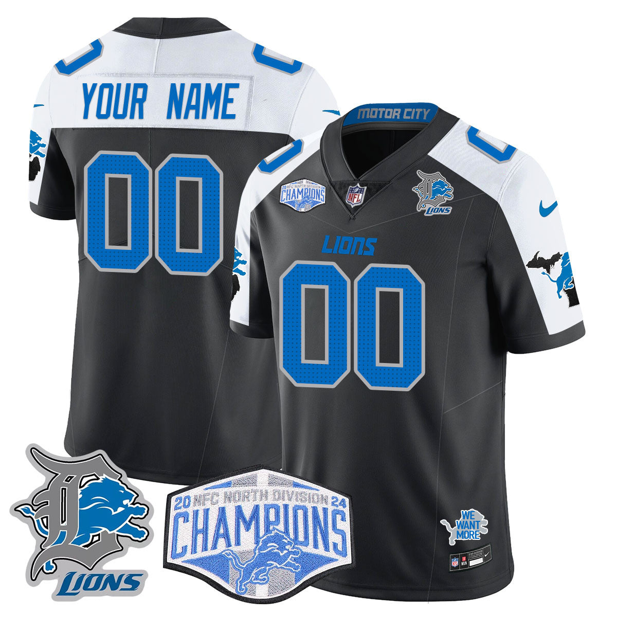 Custom Gender/Name DET 2024 NFC North Champions Gold Jersey - All Stitched