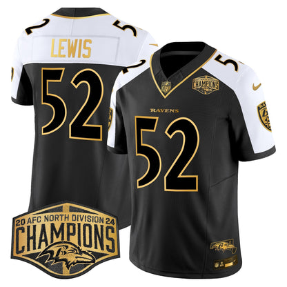 Ravens Maryland 2024 AFC North Division Champions Patch Gold Vapor Limited Jersey - All Stitched