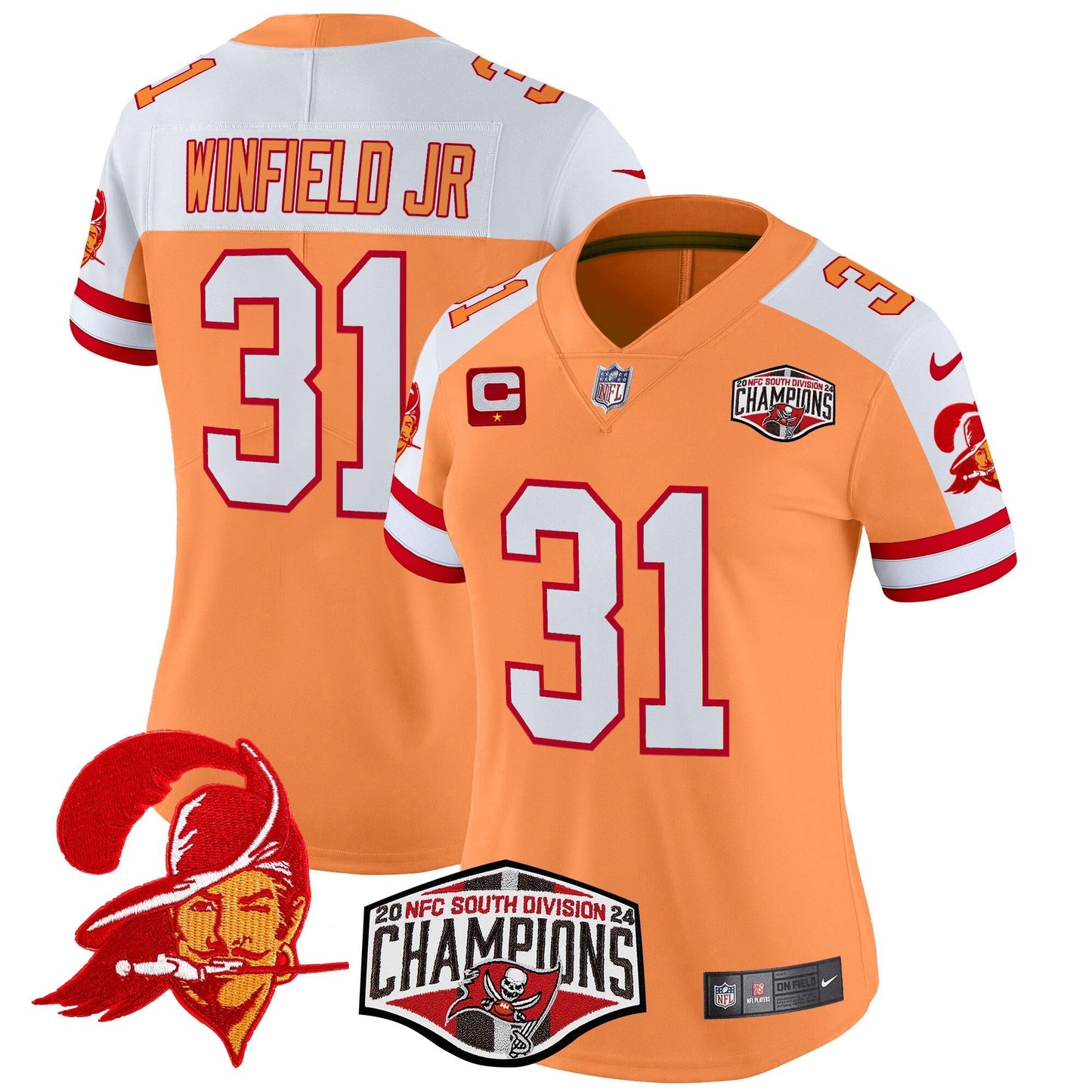 Women's TB Creamsicle 2024 NFC South Division Champions Patch Vapor Limited Jersey - All Stitched