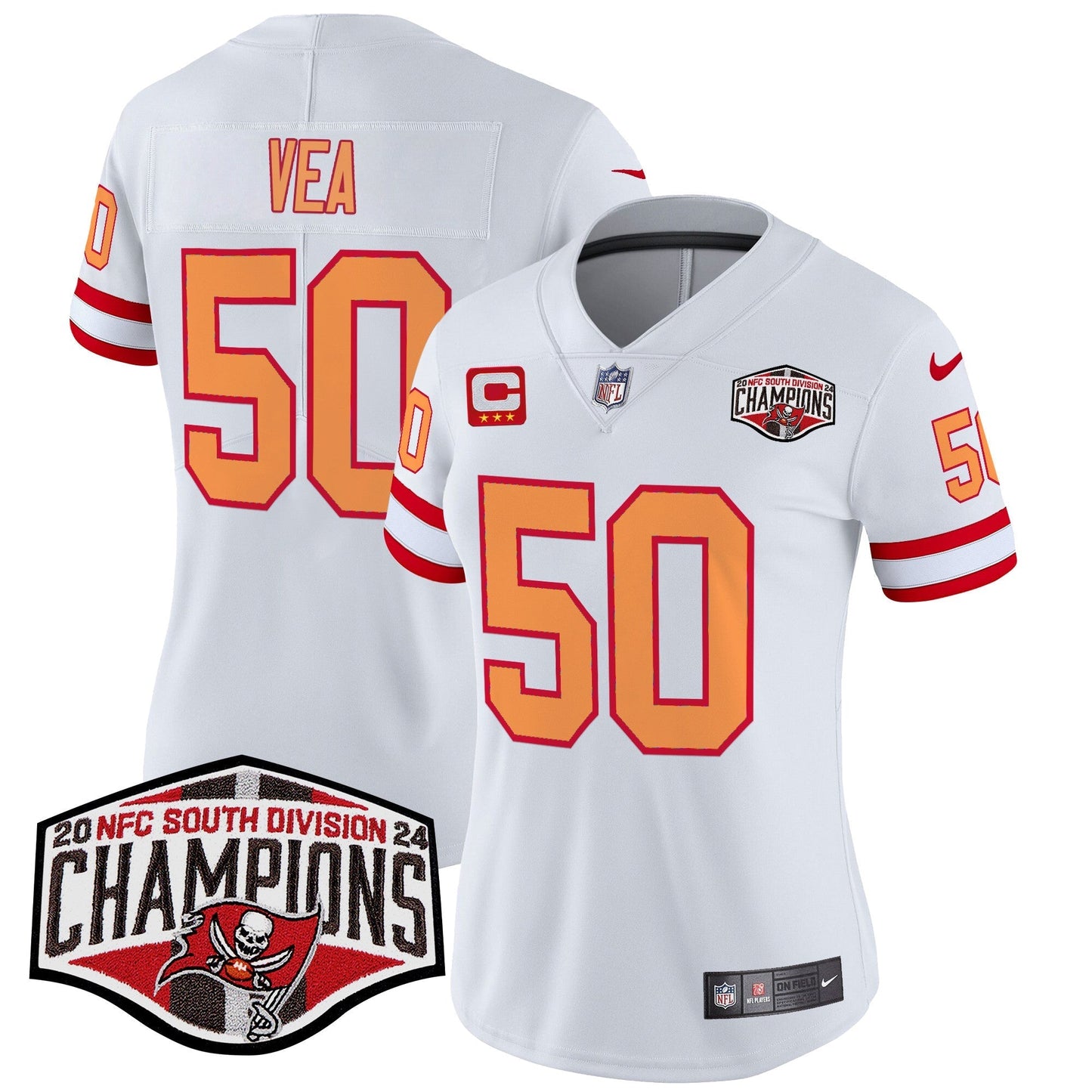 Women's TB Creamsicle 2024 NFC South Division Champions Patch Vapor Limited Jersey - All Stitched
