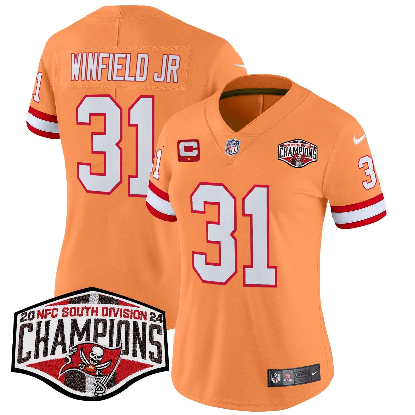 Women's TB Creamsicle 2024 NFC South Division Champions Patch Vapor Limited Jersey - All Stitched