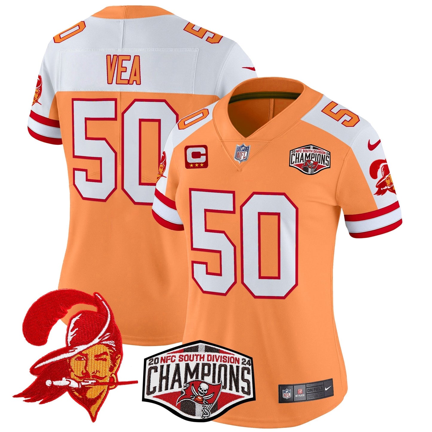Women's TB Creamsicle 2024 NFC South Division Champions Patch Vapor Limited Jersey - All Stitched