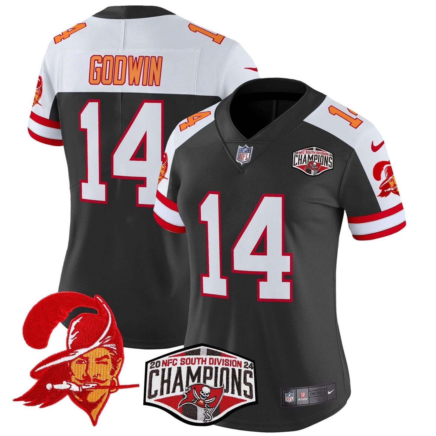 Women's TB Creamsicle 2024 NFC South Division Champions Patch Vapor Limited Jersey - All Stitched