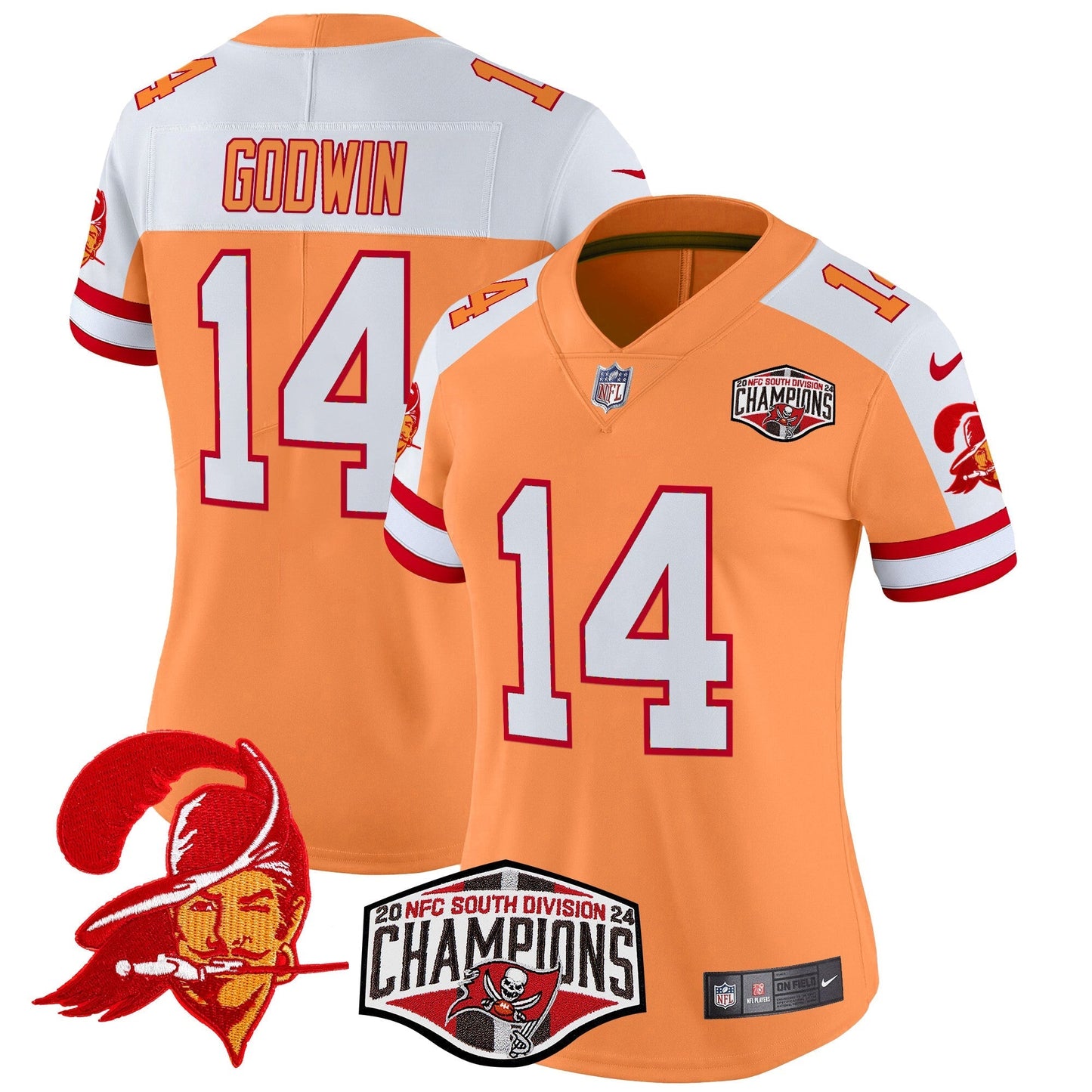 Women's TB Creamsicle 2024 NFC South Division Champions Patch Vapor Limited Jersey - All Stitched