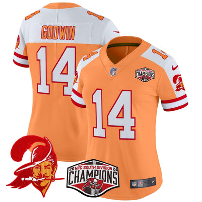 Women's TB Creamsicle 2024 NFC South Division Champions Patch Vapor Limited Jersey - All Stitched