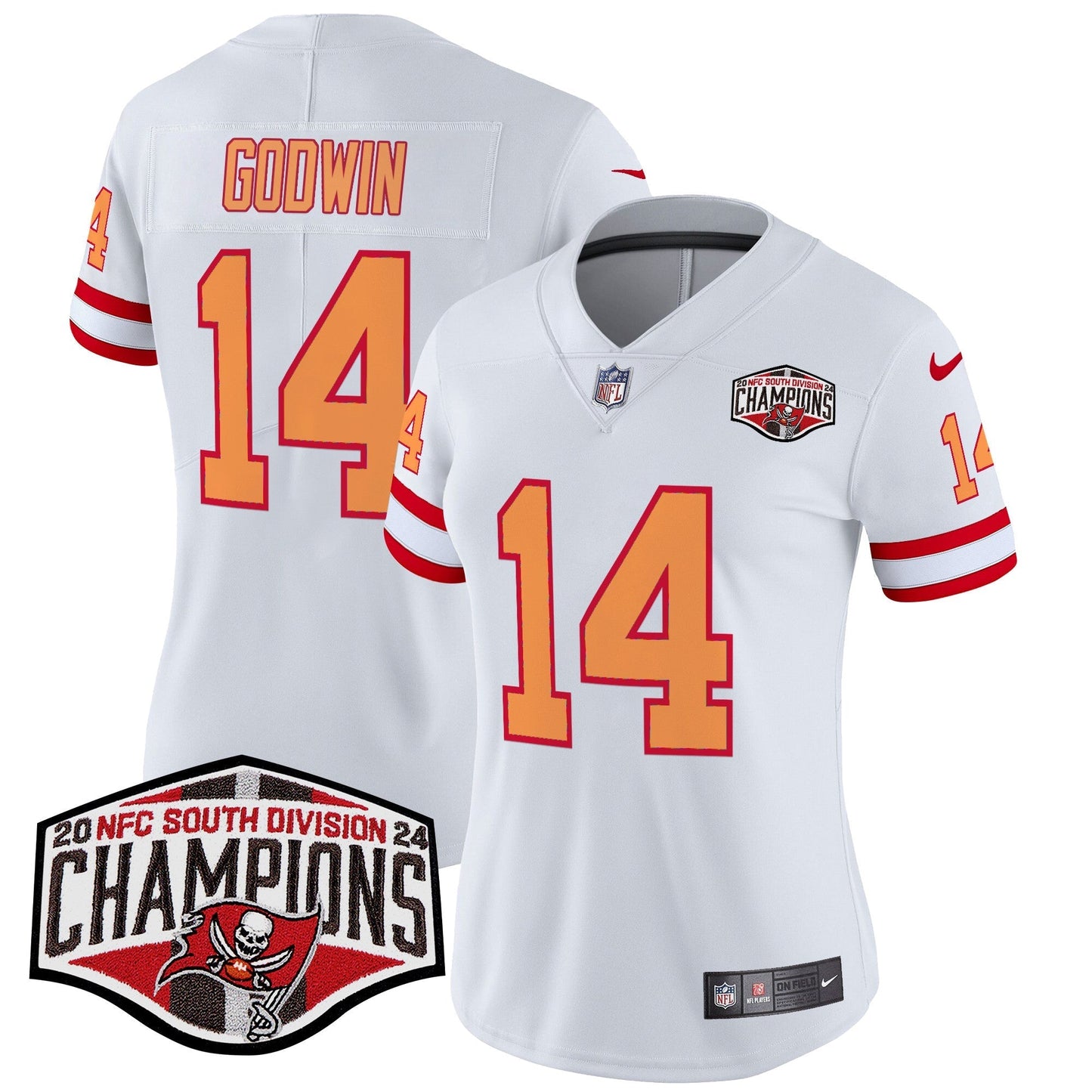 Women's TB Creamsicle 2024 NFC South Division Champions Patch Vapor Limited Jersey - All Stitched