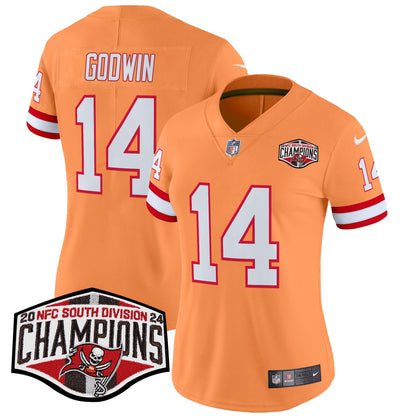 Women's TB Creamsicle 2024 NFC South Division Champions Patch Vapor Limited Jersey - All Stitched