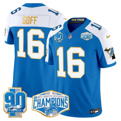 Detroit Lions 2024 NFC North Division Champions Patch Gold Trim Vapor Limited Jersey - All Stitched