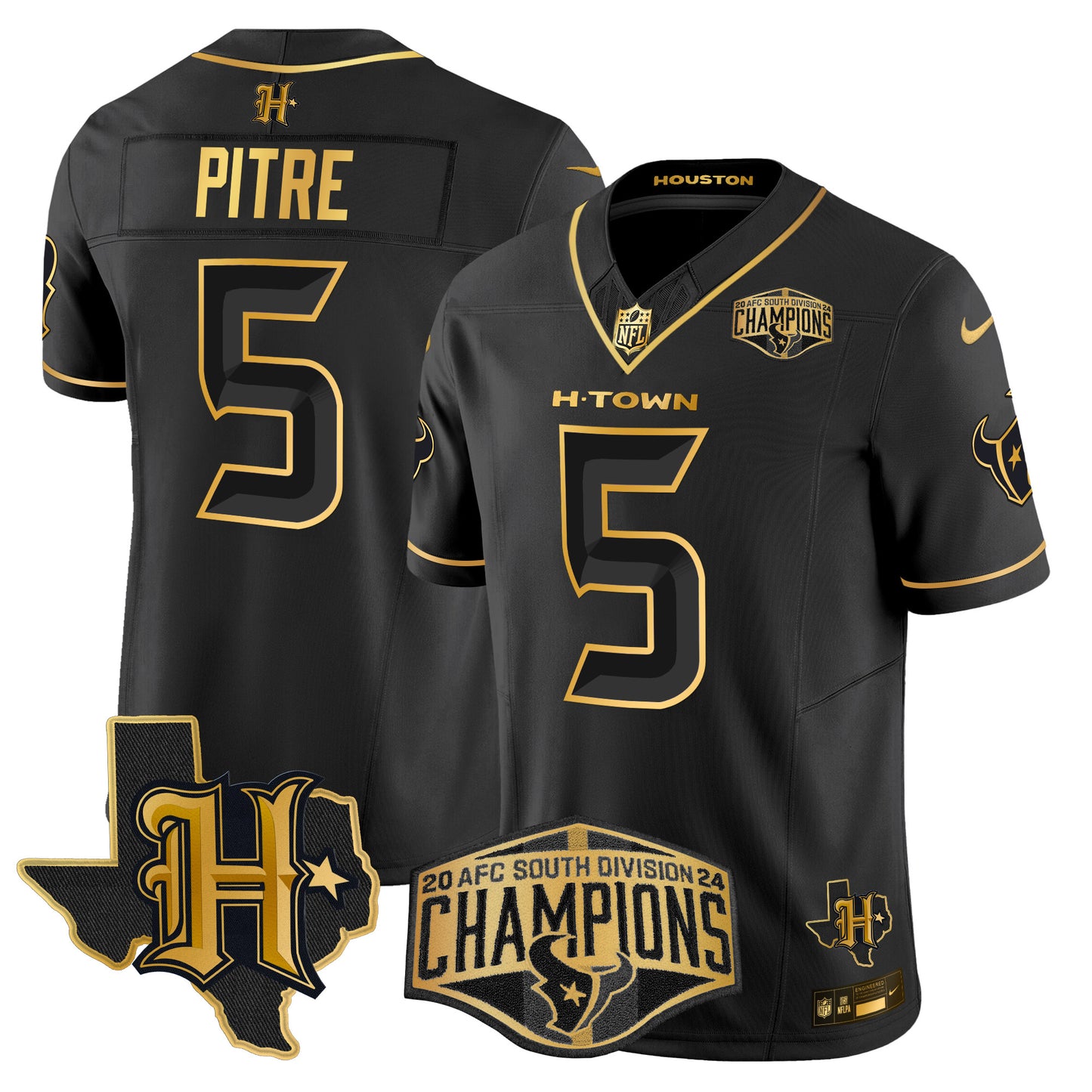 Men's Houston Texans 2024 AFC South Division Champions Patch Gold Vapor Limited Jersey - All Stitched
