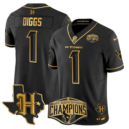 Men's Houston Texans 2024 AFC South Division Champions Patch Gold Vapor Limited Jersey - All Stitched