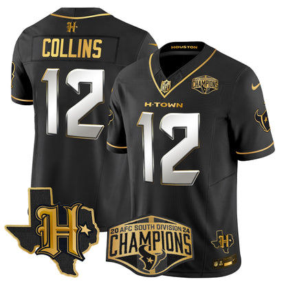 Men's Houston Texans 2024 AFC South Division Champions Patch Gold Vapor Limited Jersey - All Stitched