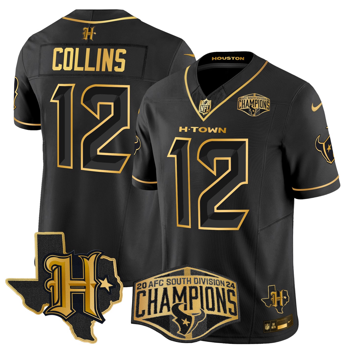 Men's Houston Texans 2024 AFC South Division Champions Patch Gold Vapor Limited Jersey - All Stitched