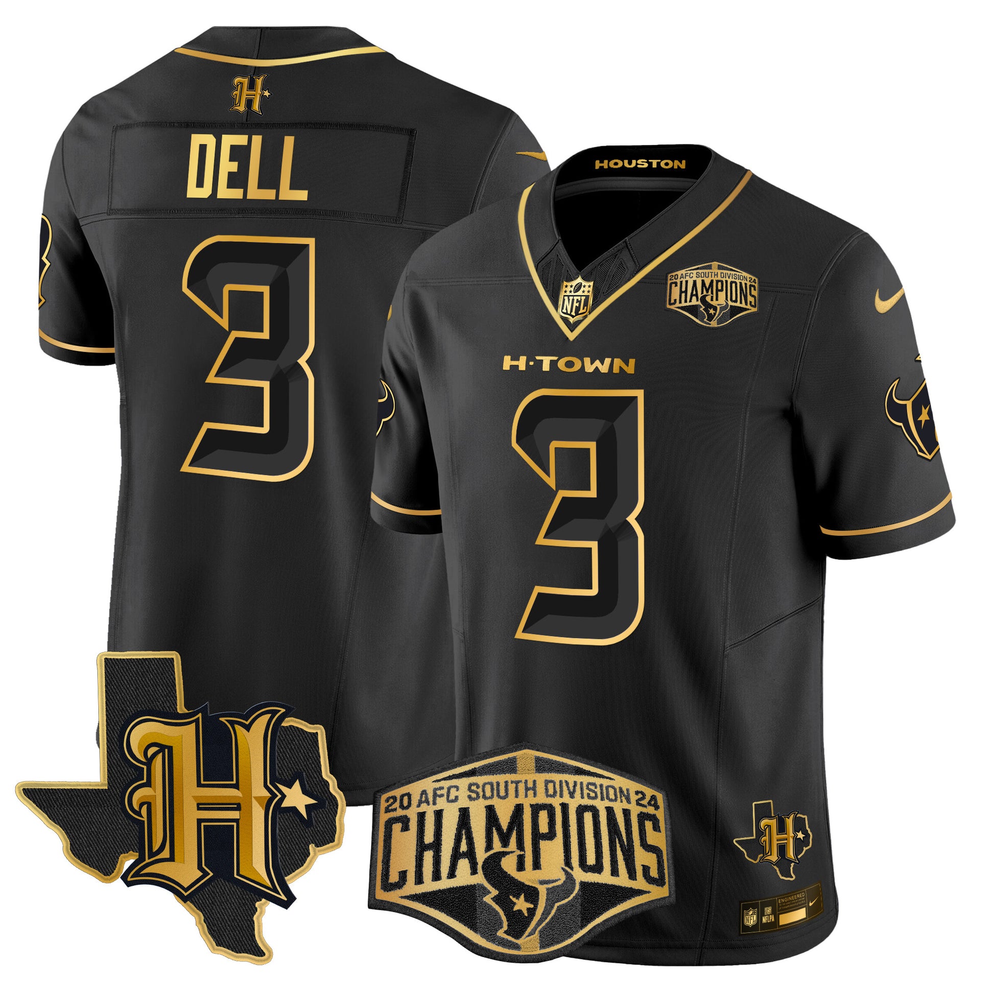 Men's Houston Texans 2024 AFC South Division Champions Patch Gold Vapor Limited Jersey - All Stitched