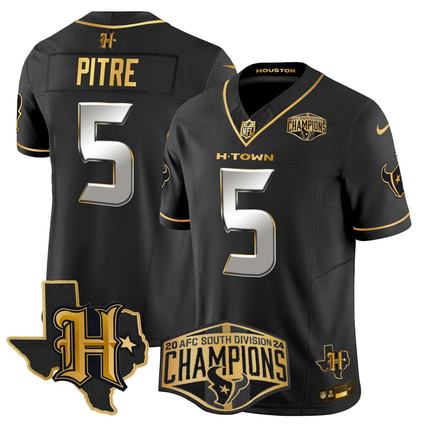 Men's Houston Texans 2024 AFC South Division Champions Patch Gold Vapor Limited Jersey - All Stitched