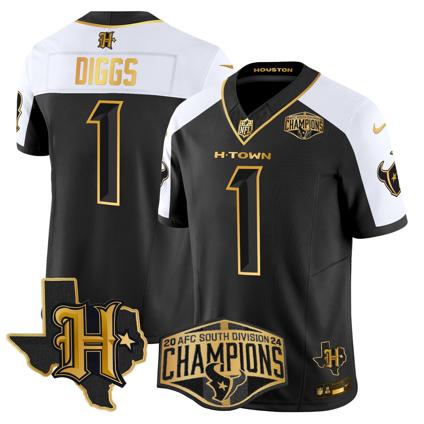 Men's Houston Texans 2024 AFC South Division Champions Patch Gold Vapor Limited Jersey - All Stitched