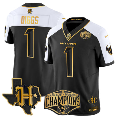 Men's Houston Texans 2024 AFC South Division Champions Patch Gold Vapor Limited Jersey - All Stitched