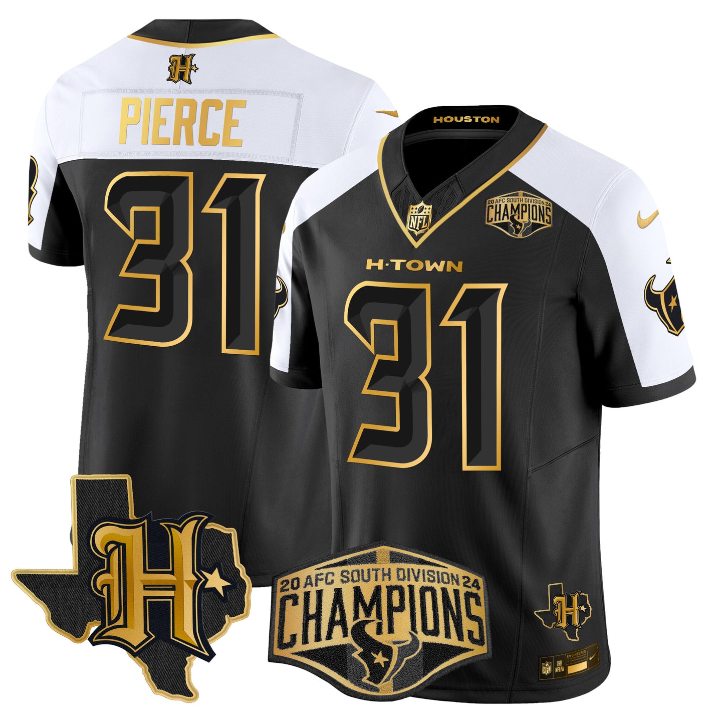 Men's Houston Texans 2024 AFC South Division Champions Patch Gold Vapor Limited Jersey - All Stitched