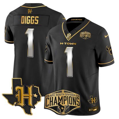 Men's Houston Texans 2024 AFC South Division Champions Patch Gold Vapor Limited Jersey - All Stitched