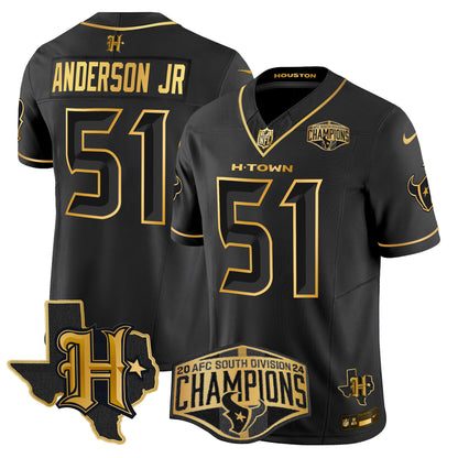 Men's Houston Texans 2024 AFC South Division Champions Patch Gold Vapor Limited Jersey - All Stitched