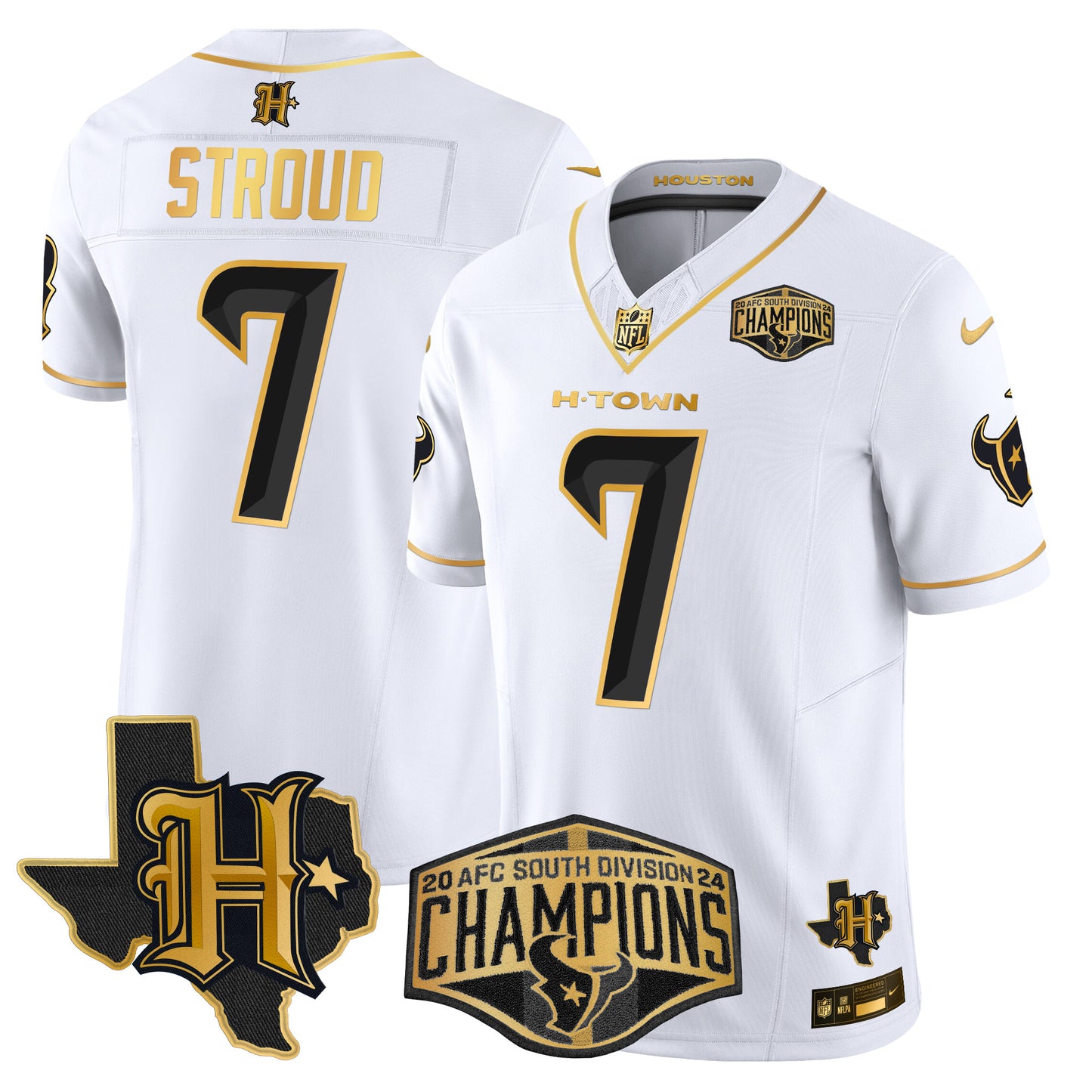 Men's Houston Texans 2024 AFC South Division Champions Patch Gold Vapor Limited Jersey - All Stitched