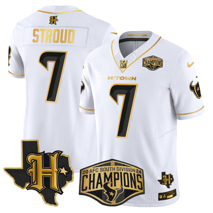 Men's Houston Texans 2024 AFC South Division Champions Patch Gold Vapor Limited Jersey - All Stitched