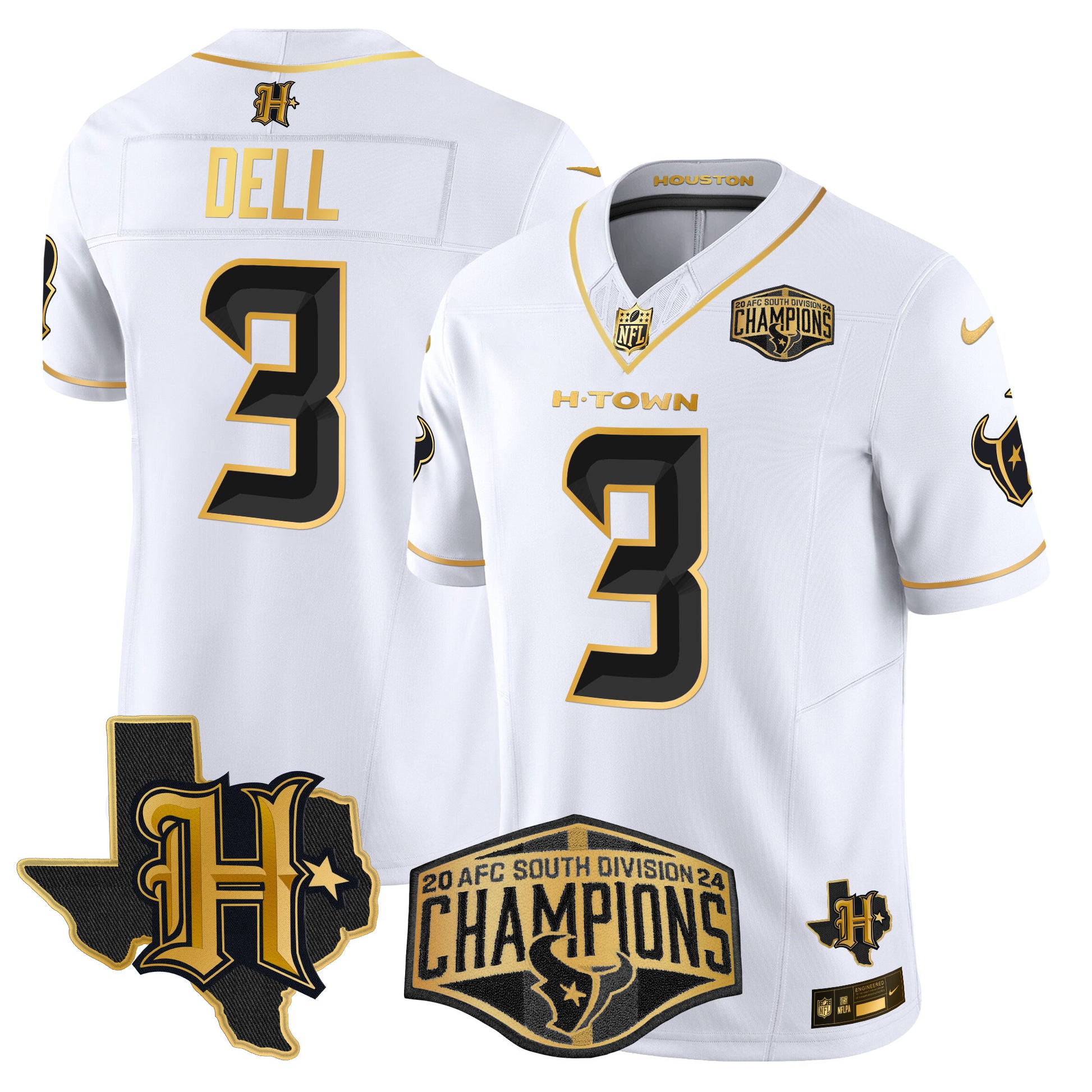 Men's Houston Texans 2024 AFC South Division Champions Patch Gold Vapor Limited Jersey - All Stitched