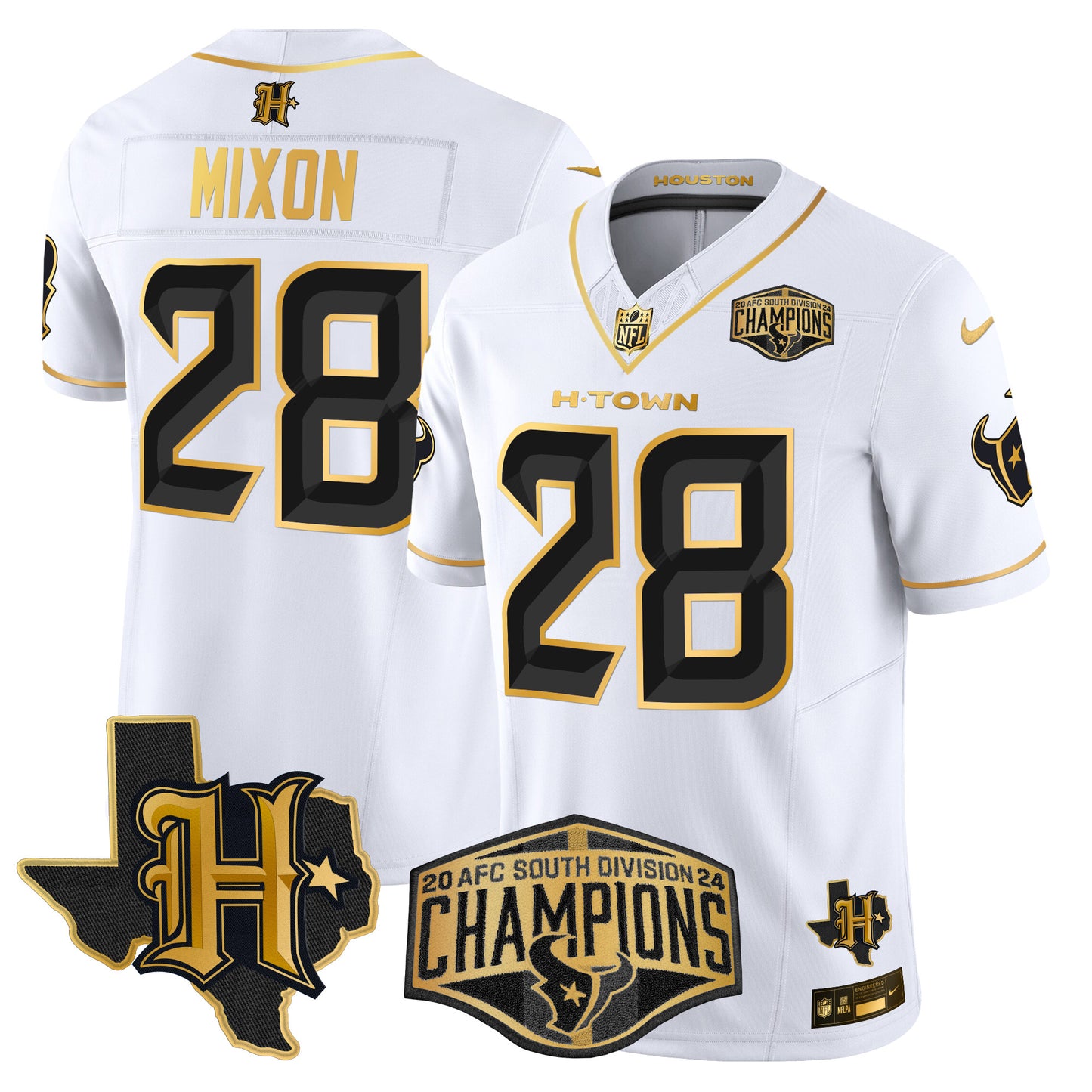 Men's Houston Texans 2024 AFC South Division Champions Patch Gold Vapor Limited Jersey - All Stitched
