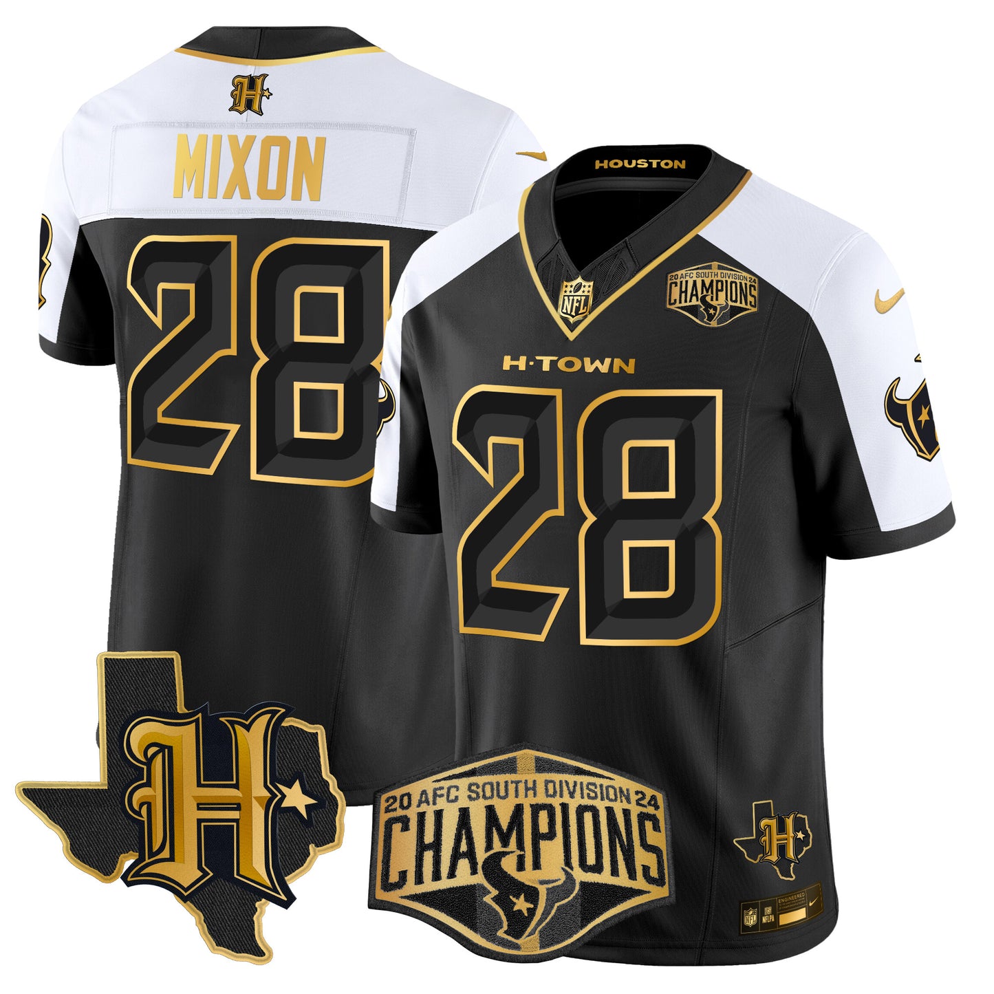 Men's Houston Texans 2024 AFC South Division Champions Patch Gold Vapor Limited Jersey - All Stitched