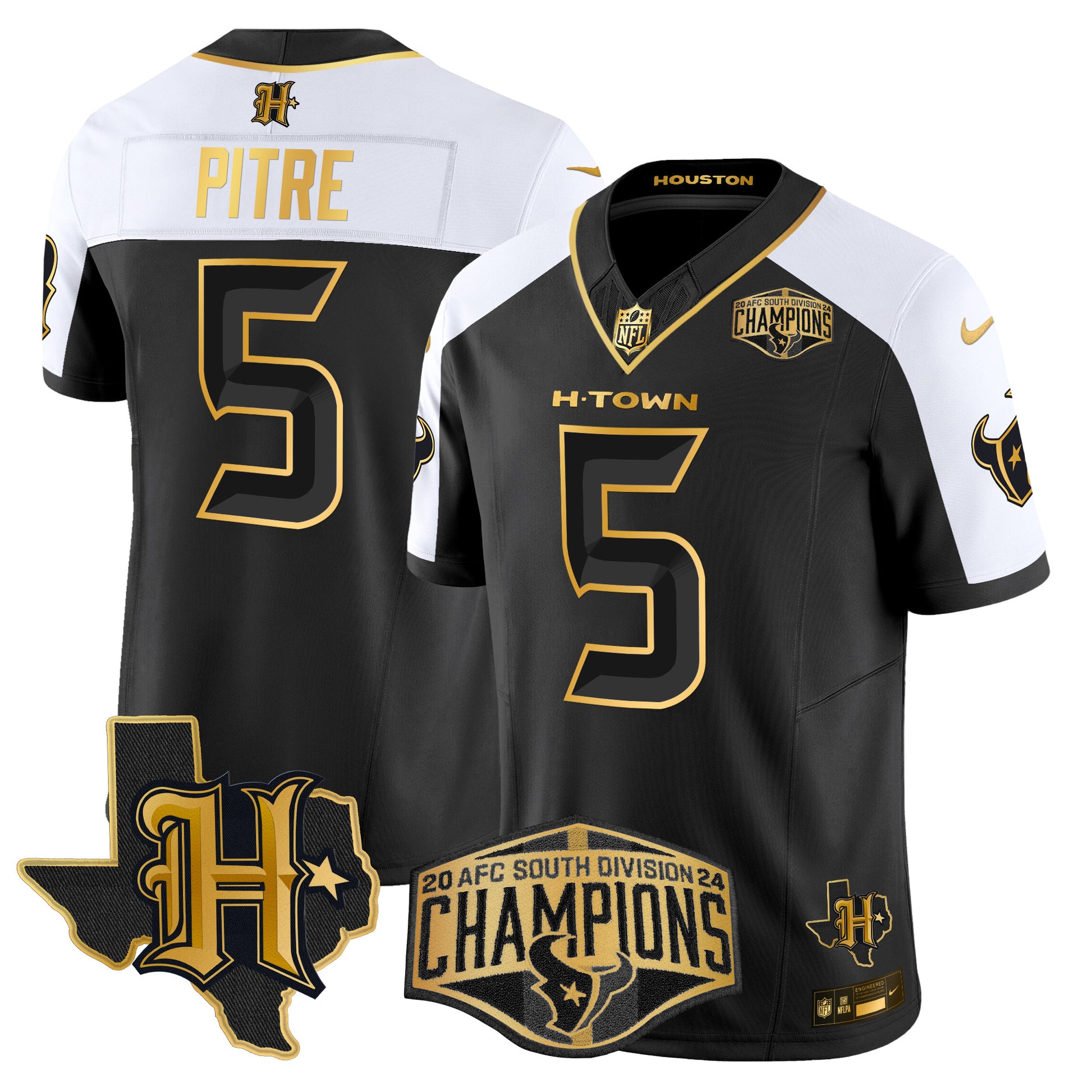 Men's Houston Texans 2024 AFC South Division Champions Patch Gold Vapor Limited Jersey - All Stitched