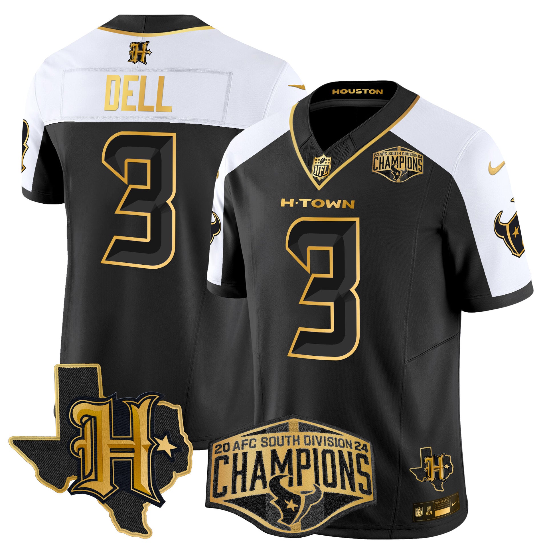 Men's Houston Texans 2024 AFC South Division Champions Patch Gold Vapor Limited Jersey - All Stitched