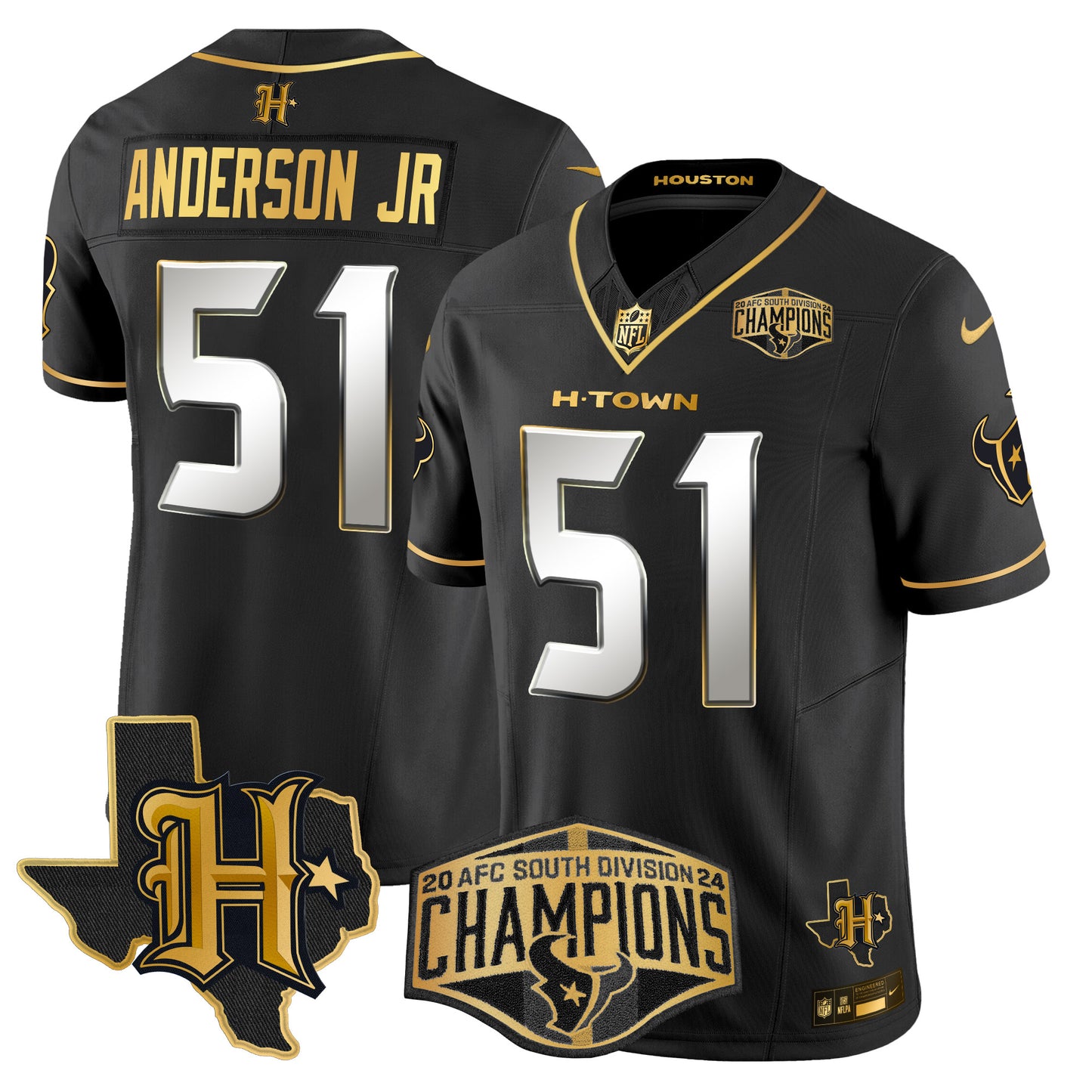 Men's Houston Texans 2024 AFC South Division Champions Patch Gold Vapor Limited Jersey - All Stitched