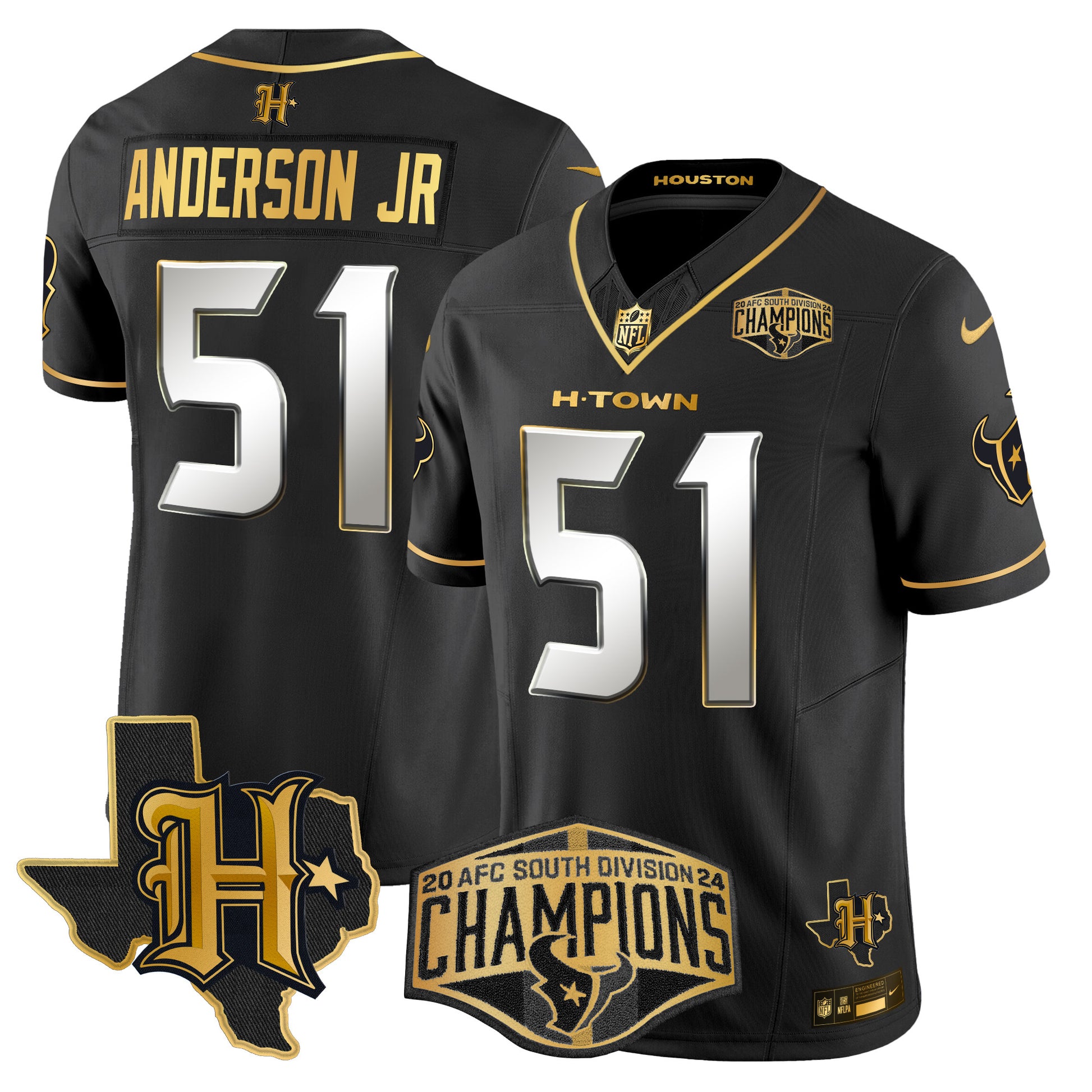 Men's Houston Texans 2024 AFC South Division Champions Patch Gold Vapor Limited Jersey - All Stitched