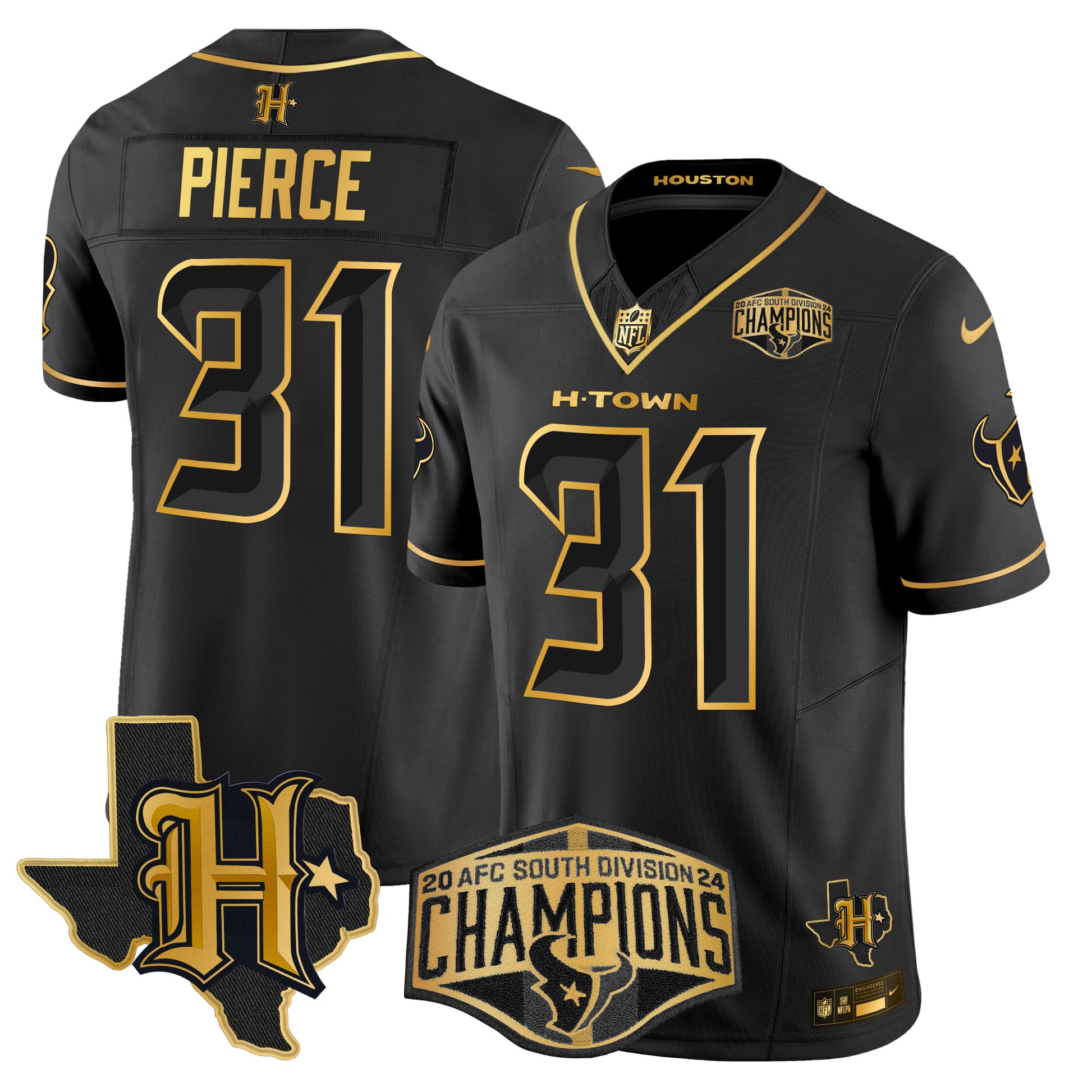 Men's Houston Texans 2024 AFC South Division Champions Patch Gold Vapor Limited Jersey - All Stitched