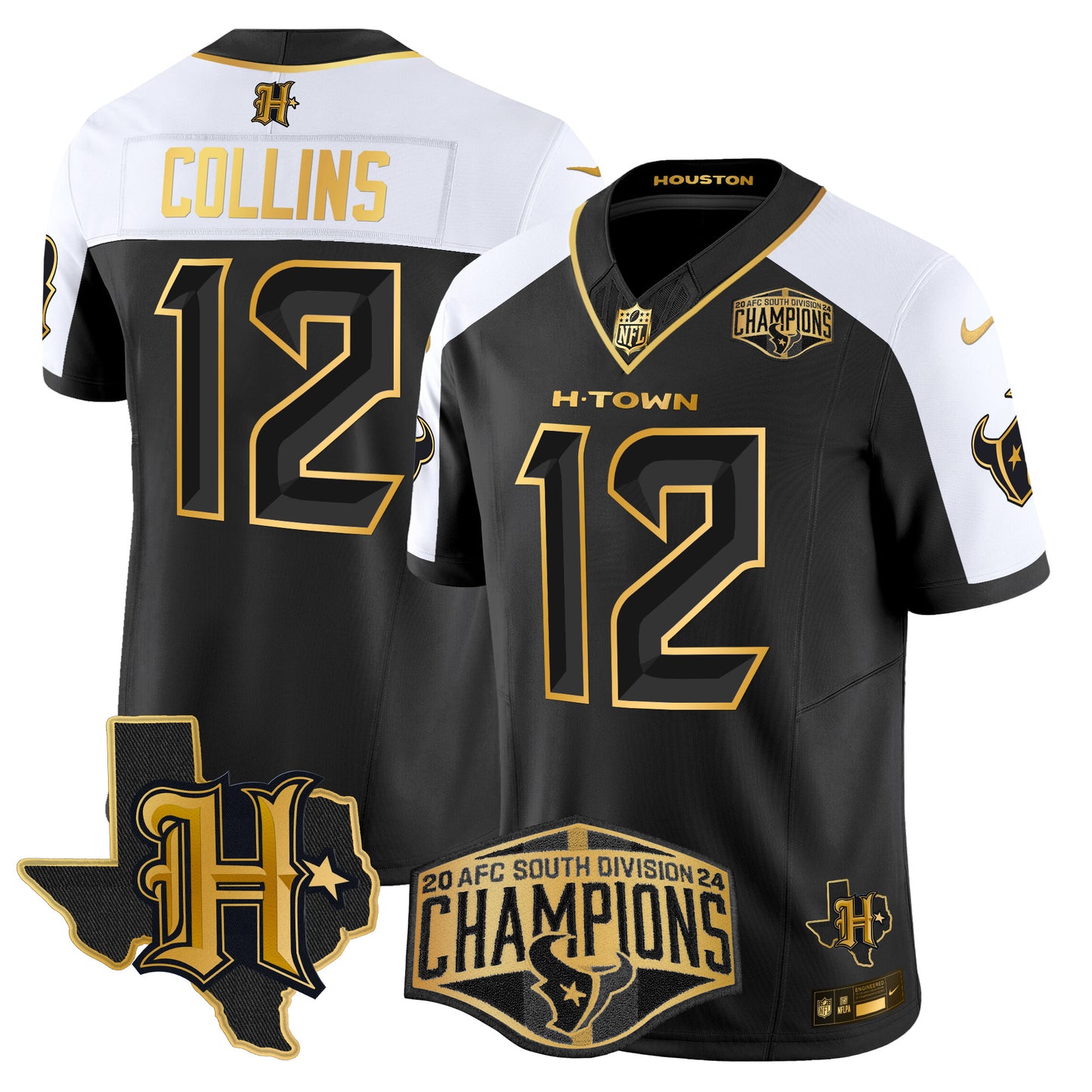 Men's Houston Texans 2024 AFC South Division Champions Patch Gold Vapor Limited Jersey - All Stitched
