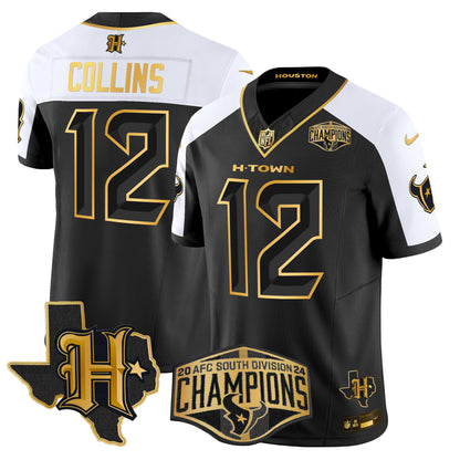 Men's Houston Texans 2024 AFC South Division Champions Patch Gold Vapor Limited Jersey - All Stitched