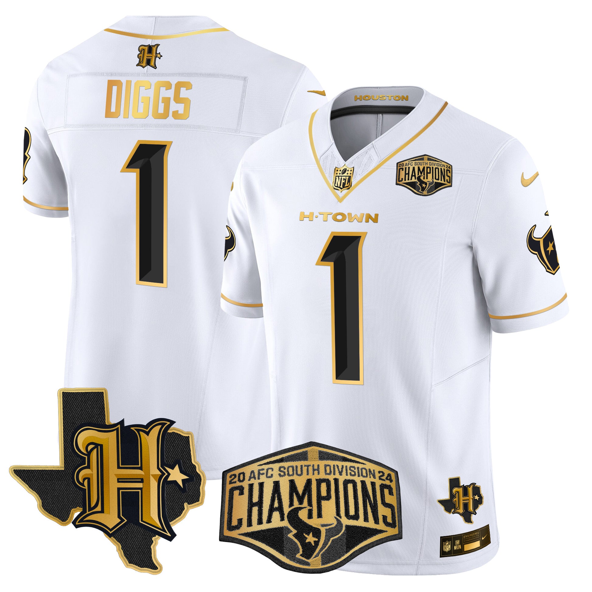 Men's Houston Texans 2024 AFC South Division Champions Patch Gold Vapor Limited Jersey - All Stitched