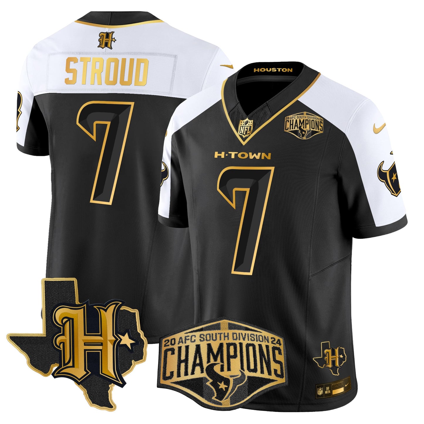 Men's Houston Texans 2024 AFC South Division Champions Patch Gold Vapor Limited Jersey - All Stitched