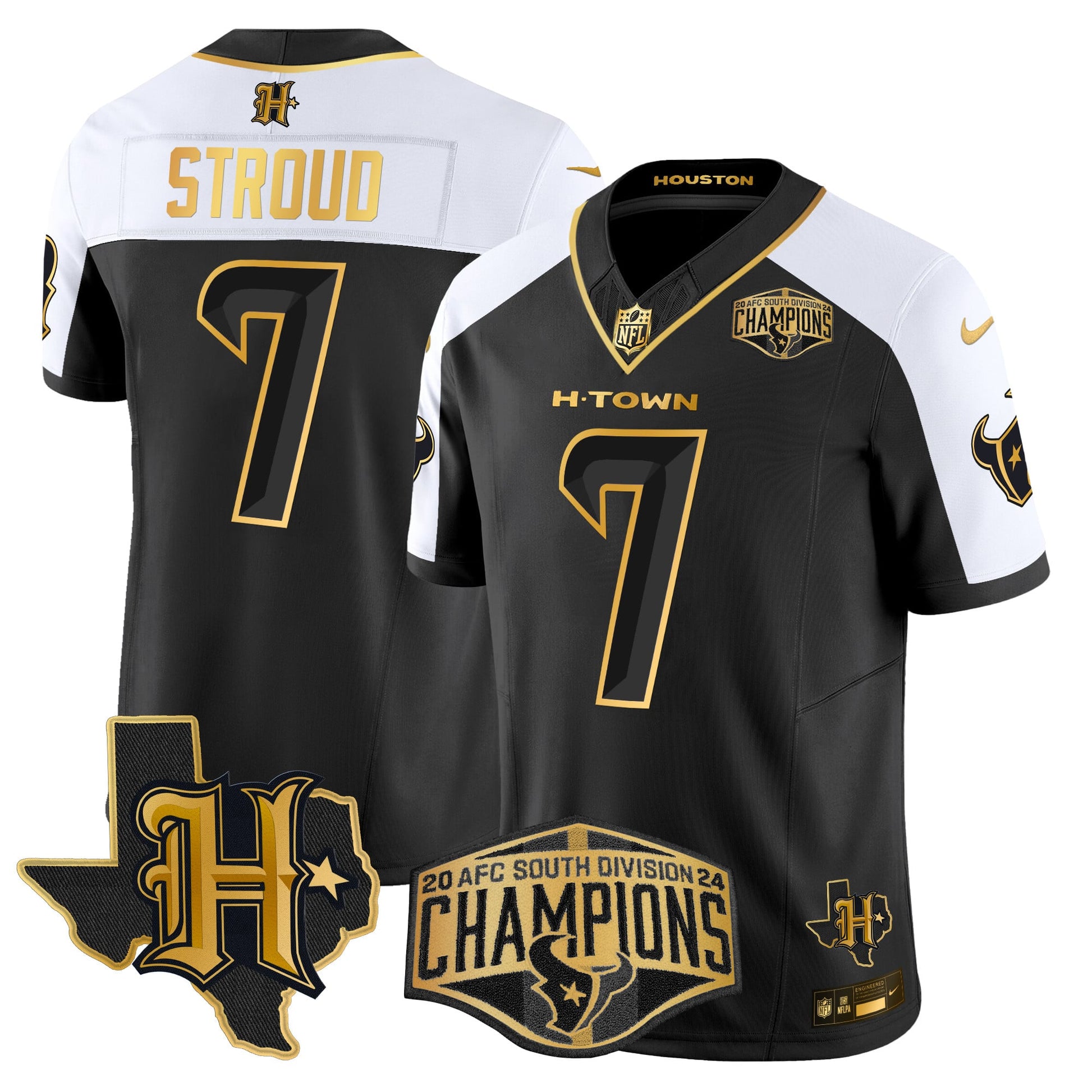 Men's Houston Texans 2024 AFC South Division Champions Patch Gold Vapor Limited Jersey - All Stitched