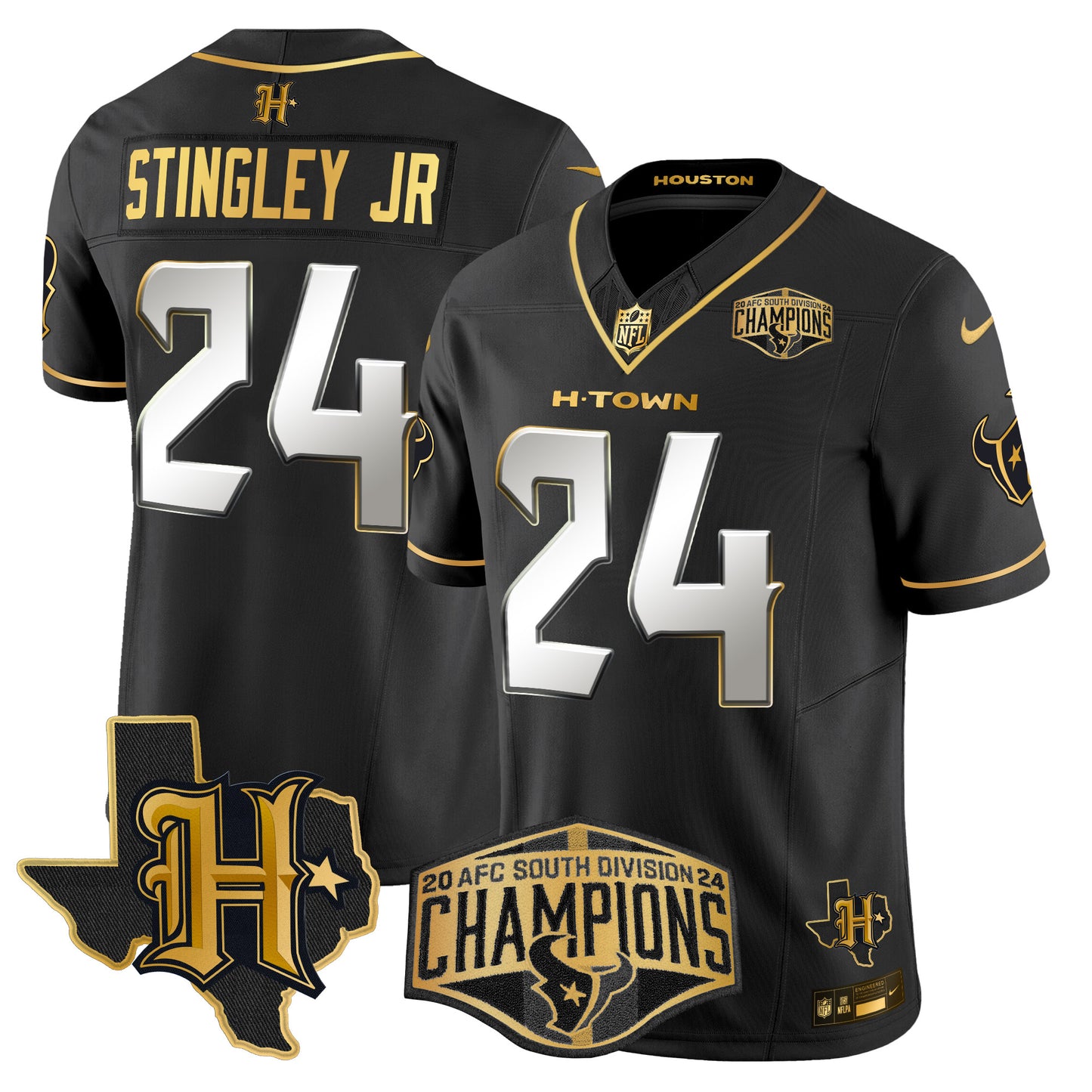 Men's Houston Texans 2024 AFC South Division Champions Patch Gold Vapor Limited Jersey - All Stitched