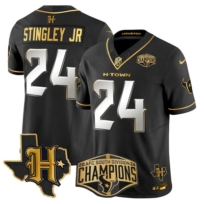 Men's Houston Texans 2024 AFC South Division Champions Patch Gold Vapor Limited Jersey - All Stitched