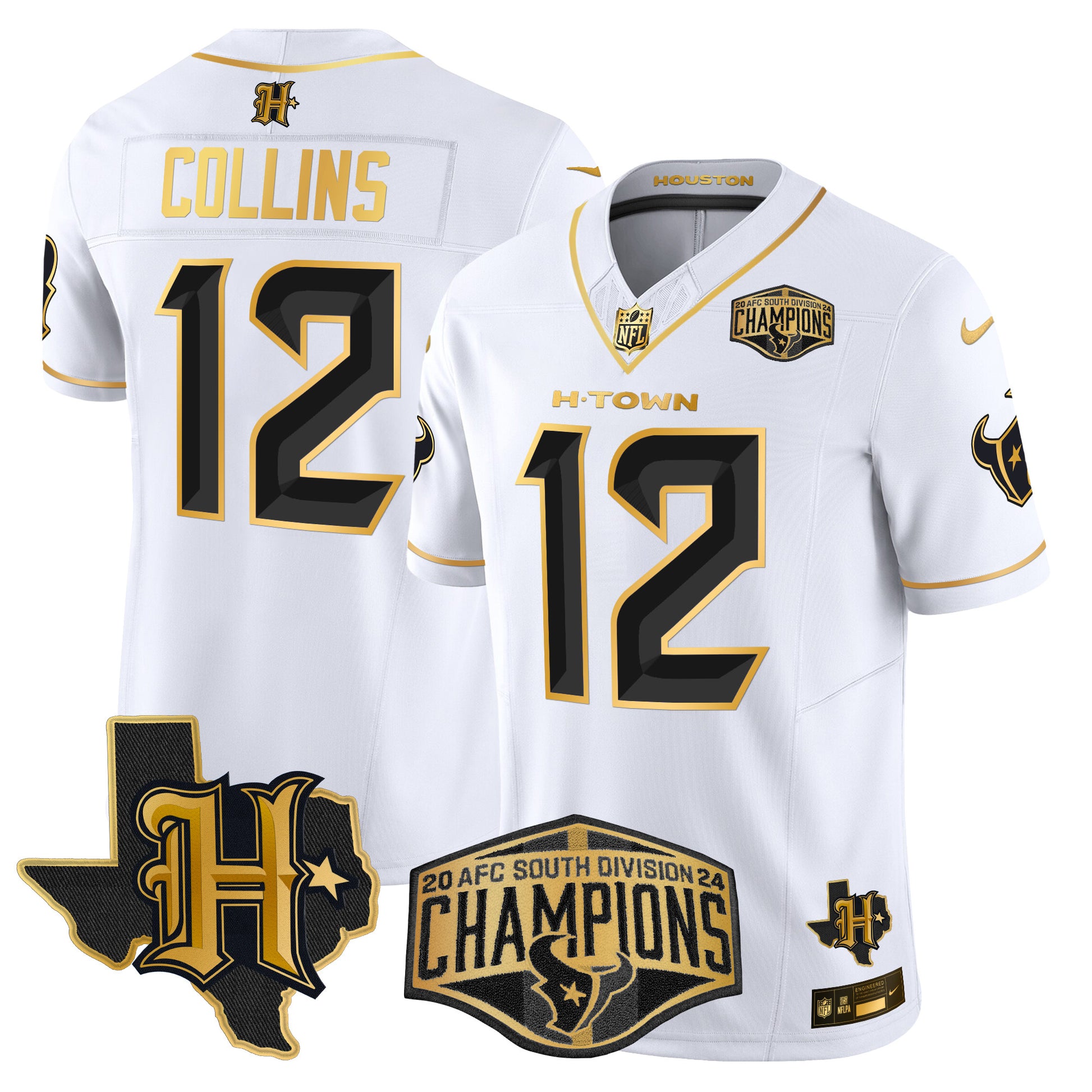 Men's Houston Texans 2024 AFC South Division Champions Patch Gold Vapor Limited Jersey - All Stitched